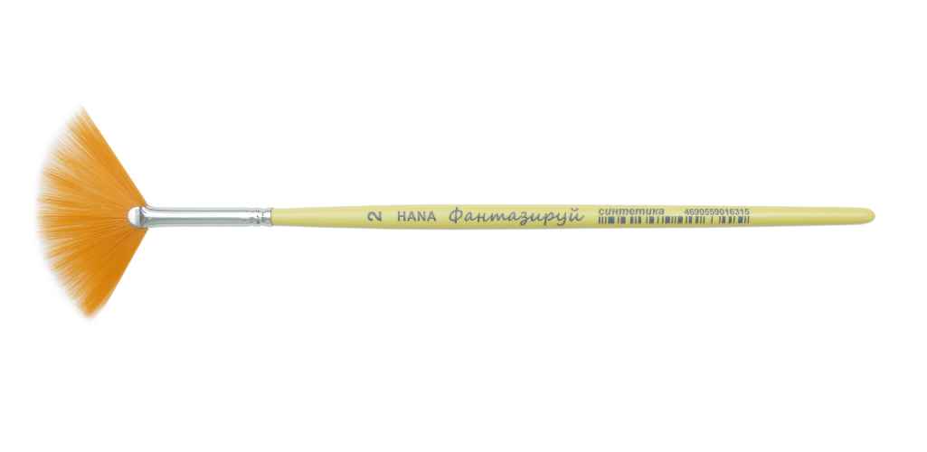 Кисть синтетика веерная HANA "Фантазируй", № 8 ручка короткая жёлтая матовая, белая обойма