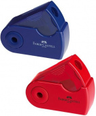 Точилка пластиковая Faber-Castell "Sleeve Mini" 1 отверстие, контейнер, красная/синяя