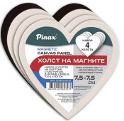 Набор 4 холста на картоне с магнитом, 100% хлопок 280г/м2, в форме сердца 7,5см