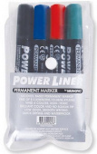 Набор маркеров перманентных для досок и стекла 4 цв. Черный,Синий,Красный,Зеленый Mungyo Power Liner
