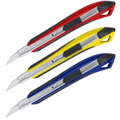 Нож канцелярский 9мм Berlingo "Razzor 300", auto-lock, метал. направляющие, мягкие вставки, ассорти