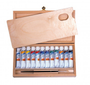 Набор масляных красок "ЛАДОГА" в деревянной подарочной коробке (12цв.х18мл.)+1 кисть