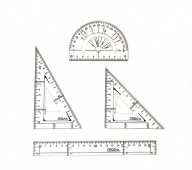 Набор мини инструментов PROLine транспортир 10см., угольник 30 гр., угольник 45 гр., линейка 20 см.