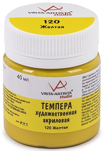 Краска темпера художественная акриловая 40 мл "VISTA-ARTISTA" VATP-40 120 желтая Краска темпера художественная акриловая 40 мл "VISTA-ARTISTA" VATP-40 120 желтая