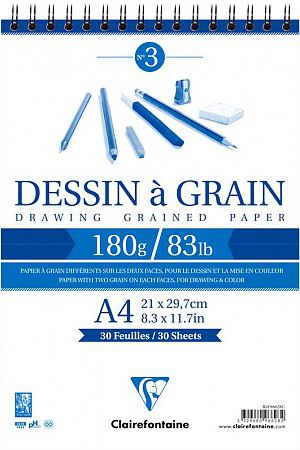 Скетчбук 30л. А4 на гребне Clairefontaine "Dessin a grain", 180 г, мелкозернистая