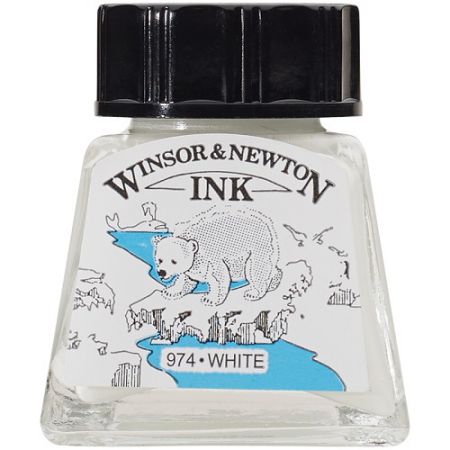 Тушь Winsor&Newton для рисования, белый, флакон c пипеткой 14мл Тушь Winsor&Newton для рисования, белый, флакон c пипеткой 14мл