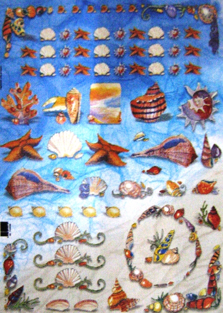 Декупажная карта 50х70см., тема Ракушки и морские звезды "Maimeri"