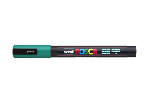 Маркер на водной основе UNI POSCA PC-3М 0,9-1,3мм овальный, № 31 Изумрудно-зеленый