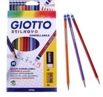 Набор цветных карандашей 6.8/3.3 мм (ластик+точилка) GIOTTO STILNOVO CANCELLAB+TEMP+GOM 10цв. 256800