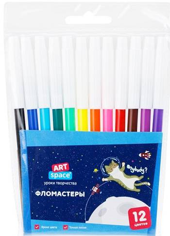 Фломастеры ArtSpace "Космические приключения" 12 цветов, ПВХ, европодвес Фломастеры ArtSpace "Космические приключения" 12 цветов, ПВХ, европодвес