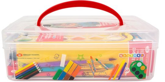 Набор для детского творчества "Цветик" пластиковый контейнер с ручкой 9 предметов