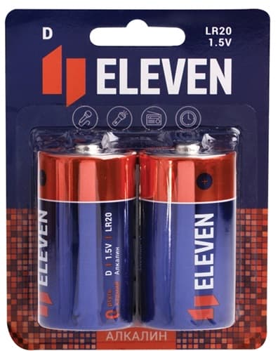 Батарейка Eleven D (LR20) Алкалиновая, BC2 (1 штука в упаковке 2шт.) Батарейка Eleven D (LR20) Алкалиновая, BC2 (1 штука в упаковке 2шт.)