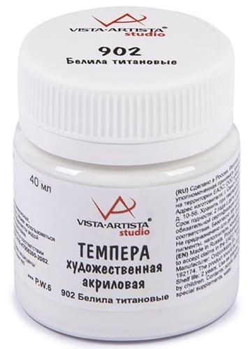 Краска темпера художественная акриловая 40 мл "VISTA-ARTISTA" VATP-40 902 белила титановые Краска темпера художественная акриловая 40 мл "VISTA-ARTISTA" VATP-40 902 белила титановые