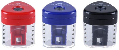Точилка пластиковая 1 отверстие, контейнер, со шторкой, красный/синий Faber-Castell GRIP AUTO MINI 