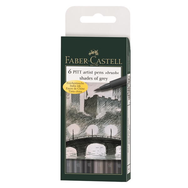 Набор ручки-кисти капилл. професс. Faber-Castell "PITT ARTIST PEN",6 шт., Оттенки серого Набор ручки-кисти капилл. професс. Faber-Castell "PITT ARTIST PEN",6 шт., Оттенки серого
