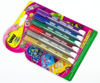Набор клея UHU GLITTER GLUE с блестками, металлик, 6 цв. по 10мл, блистер, 39040/40684