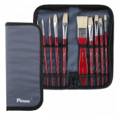 Набор кистей Щетина в пенале Pinax "Creative Line" 10 шт (№0, 3; №4, 6, 8; №2, 8; №2, 3; флейц 25мм)