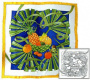Платок шелковый с контурным рисунком 90х90 "Фрукты и пальмовые листья"