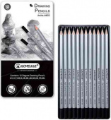 Набор чернографитных карандашей 12 штук 2H,H,F,HB,B,2B,3B,4B,5B,6B,7B,8B в метал.футляре "ACMELIAE"