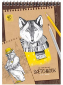Скетчбук 40л., А5 ArtSpace "Craft style", на гребне, крафт, 80г/м2