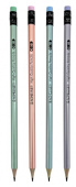 Карандаш чернографитный HB ACMELIAE с ластиком круглый, корпус перламутровый, 4 цвета корпуса