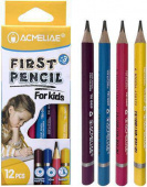 Набор карандашей чернографитных 2B ACMELIAE First Pencil утолщенный укороченный, 4 цвета корп. 12 шт