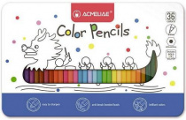 Набор цветных карандашей 36 цветов, шестигранные, D-грифеля 3мм, металлический футляр "ACMELIAE"