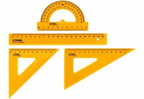 Набор содержит линейку 20см, угольник 13см/30° угольник 9см/45° транспортир 180°/10см "Стамм"