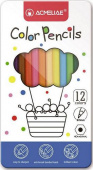 Набор цветных карандашей 12 цветов, шестигранные, D-грифеля 3мм, металлический футляр "ACMELIAE"