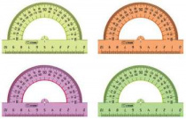 Транспортир линейка 10см, 180 градусов прозрачный,  пластиковый, неоновые цвета, ассорти "Стамм"