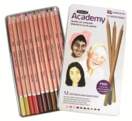 Набор акварельных карандашей Academy Skintones нат.оттенки 12 шт.в мет.кор. "Derwent"
