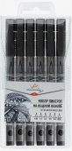 Набор линеров на водной основе "VISTA-ARTISTA" Style 6 шт. 0.05, 0.1, 0.3, 0.5, 0.8 мм Brush - 1 мм