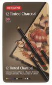 Набор угольных водорастворимых тонированных карандашей 12 шт. D8мм. гриф. 4мм. в мет.кор. "Derwent"