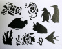 Трафарет пластиковый, морские мотивы: рыбки, пингвины, черепаха, размер 25,5х20,5 см 