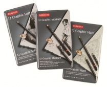 Набор чернографитных карандашей Graphic средние степени твердости B-6B,HB,F,H-4H, 12 шт.в мет.кор "D