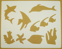 Трафарет пластиковый, морские мотивы: рыбки, дельфин, акула, размер 25,5х20,5 см 