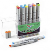 Набор спиртовых маркеров для рисования Artisticks Basic 101, 12 цветов, 2-сторонние, 1-6 мм