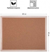Доска пробковая OfficeSpace 45х60см, деревянная рамка