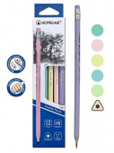 Карандаш чернографитный HB ACMELIAE Pastel с ластиком трехгранный, 6 цветов корпуса