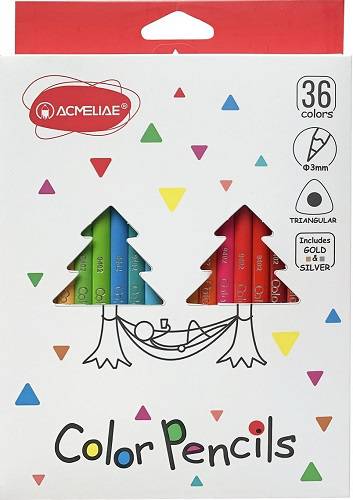 Набор цветных карандашей 36 цветов, трехгранные, D-грифеля 3мм, картонный футляр "ACMELIAE"