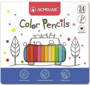 Набор цветных карандашей 24 цвета, шестигранные, D-грифеля 3мм, металлический футляр "ACMELIAE"