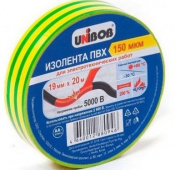 Изолента ПВХ 19х20м, 150мкм, желто-зеленая Unibob